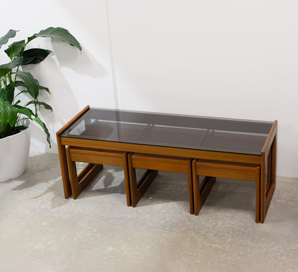 Alrob Mid Century Teak & Glass Nesting Coffee Tables