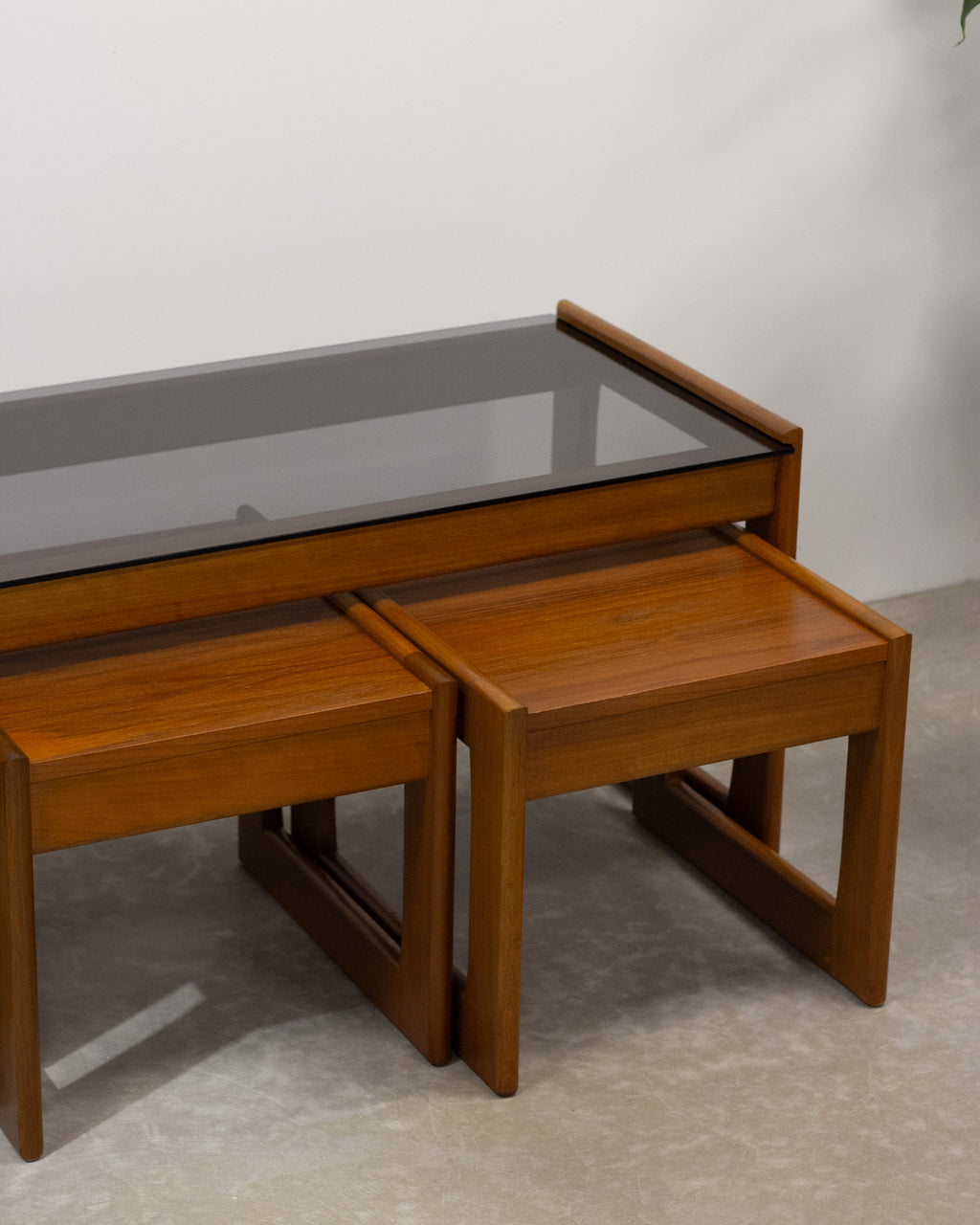 Alrob Mid Century Teak & Glass Nesting Coffee Tables