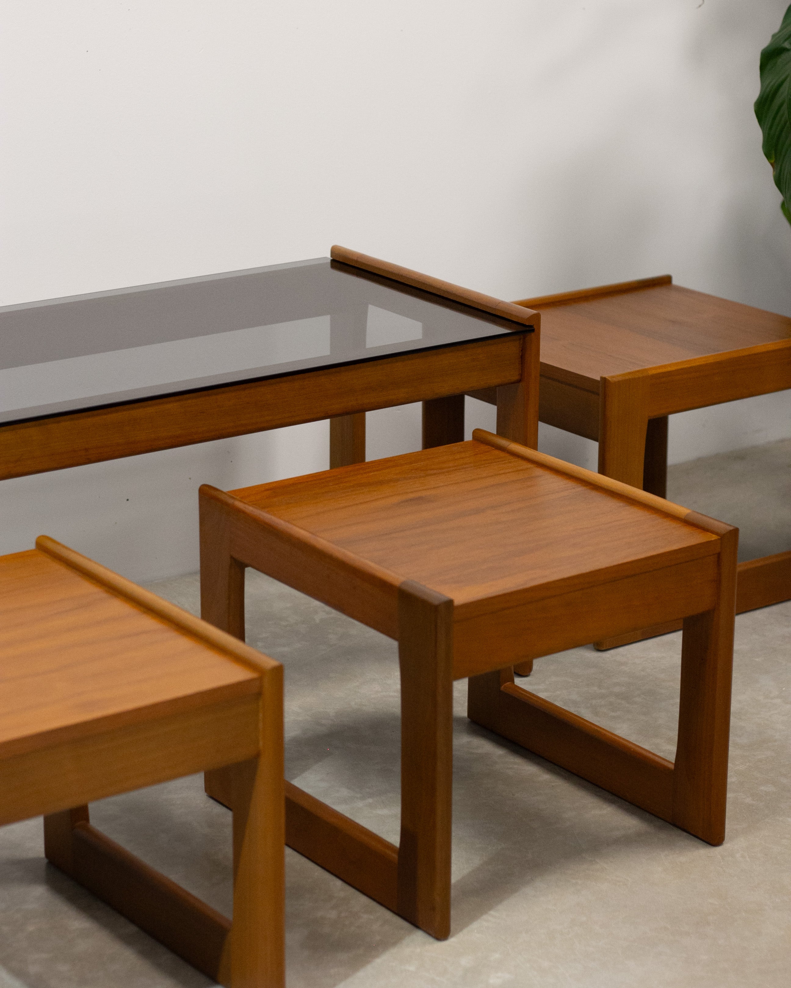 Alrob Mid Century Teak & Glass Nesting Coffee Tables