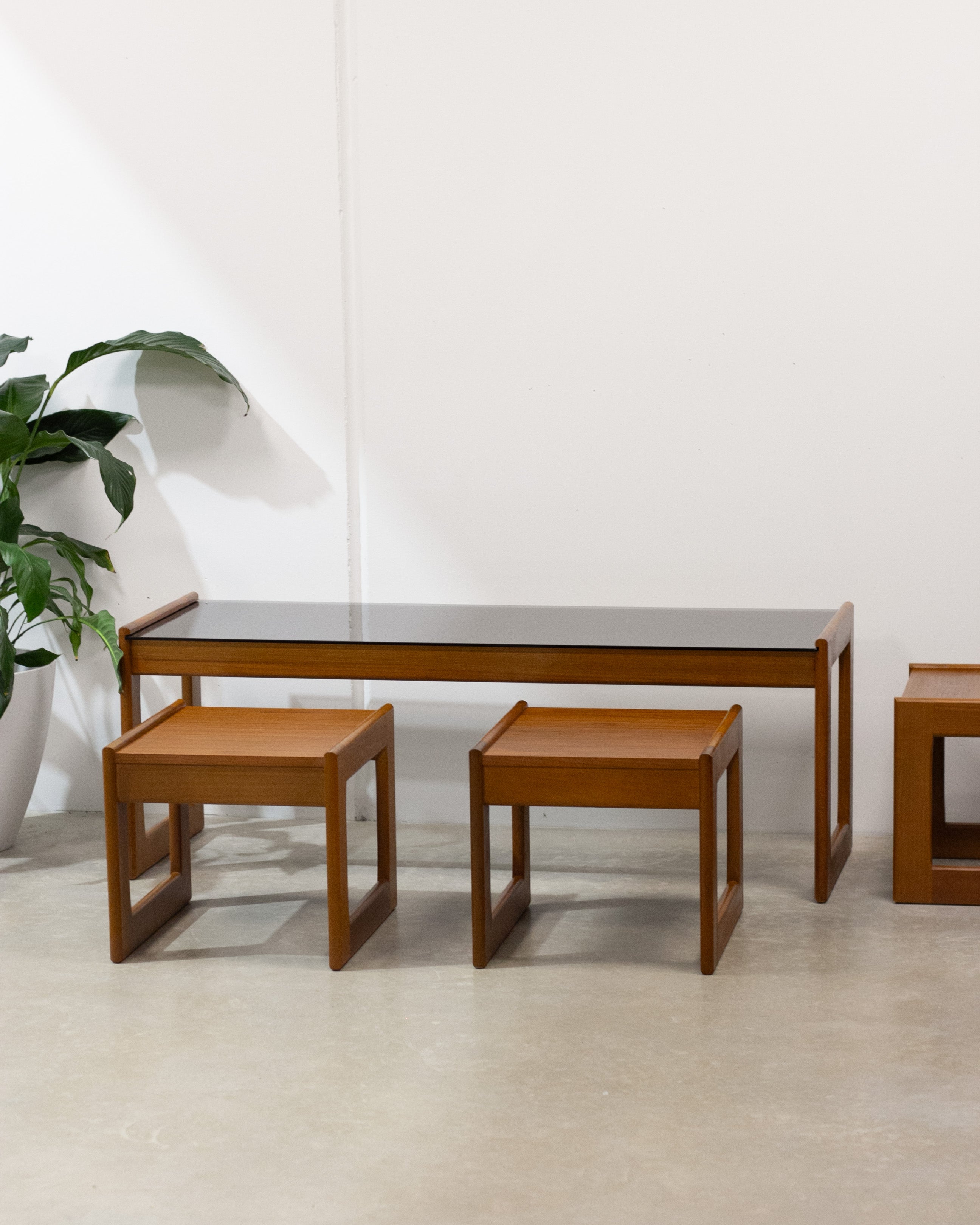 Alrob Mid Century Teak & Glass Nesting Coffee Tables