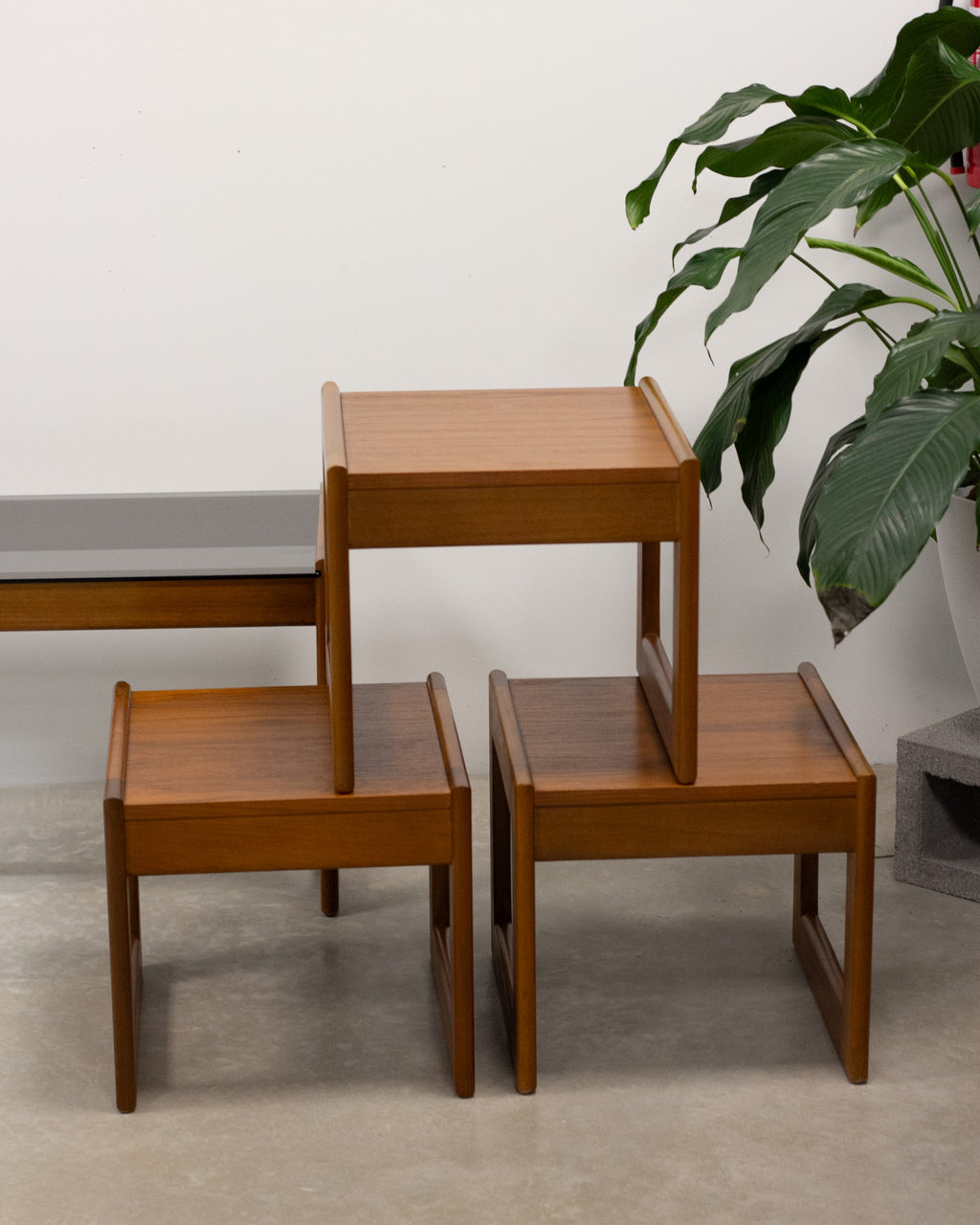 Alrob Mid Century Teak & Glass Nesting Coffee Tables