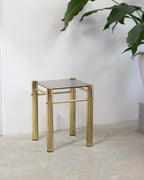 Hollywood Regency Brass & Smoked Glass Side Tables
