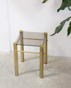 Hollywood Regency Brass & Smoked Glass Side Tables