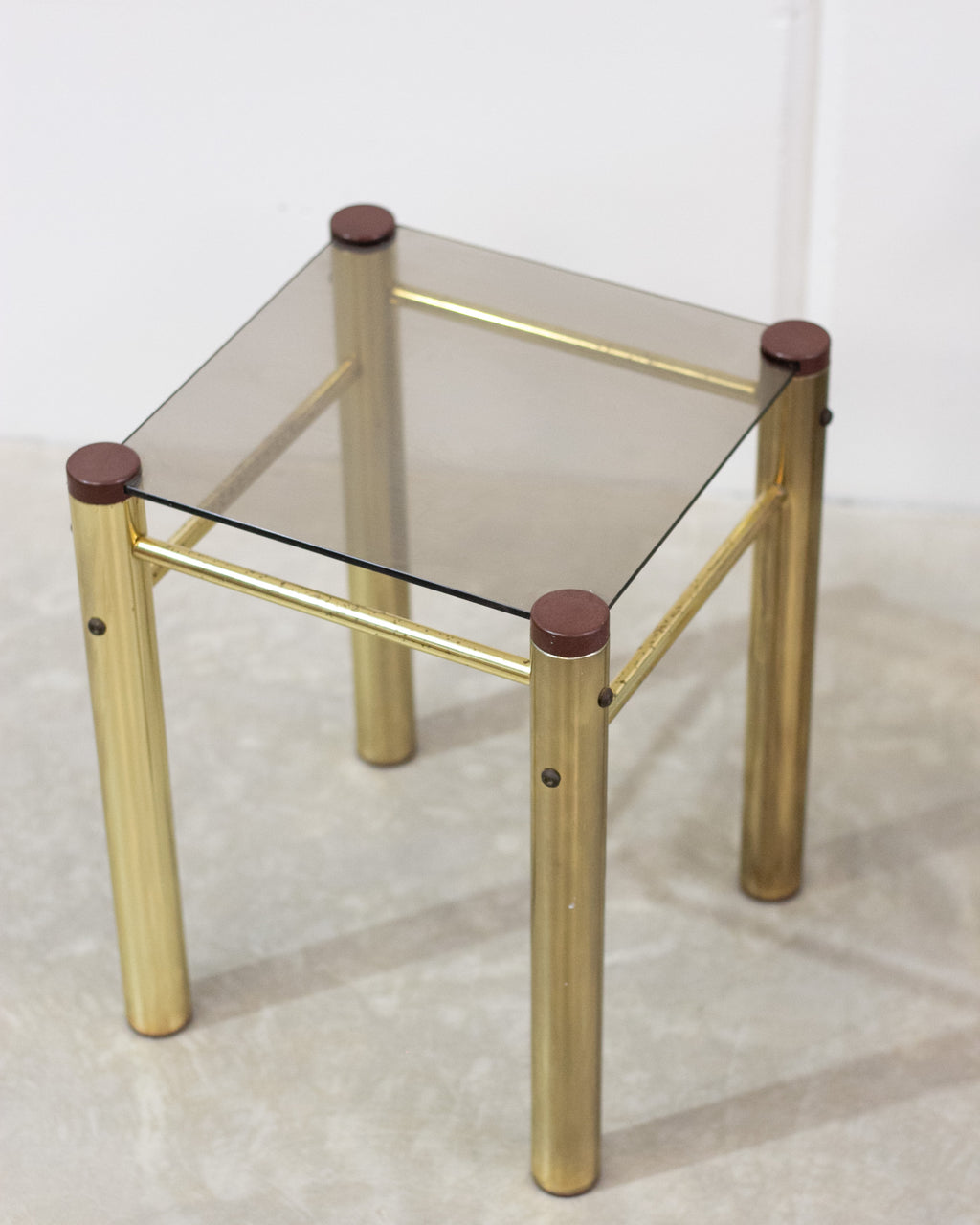 Hollywood Regency Brass & Smoked Glass Side Tables