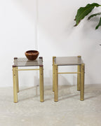 Hollywood Regency Brass & Smoked Glass Side Tables